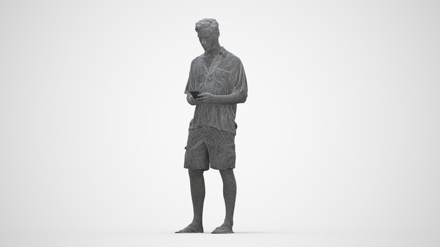 3D human model man casual standing, photogrammetry scanned person for archviz, wireframe back view