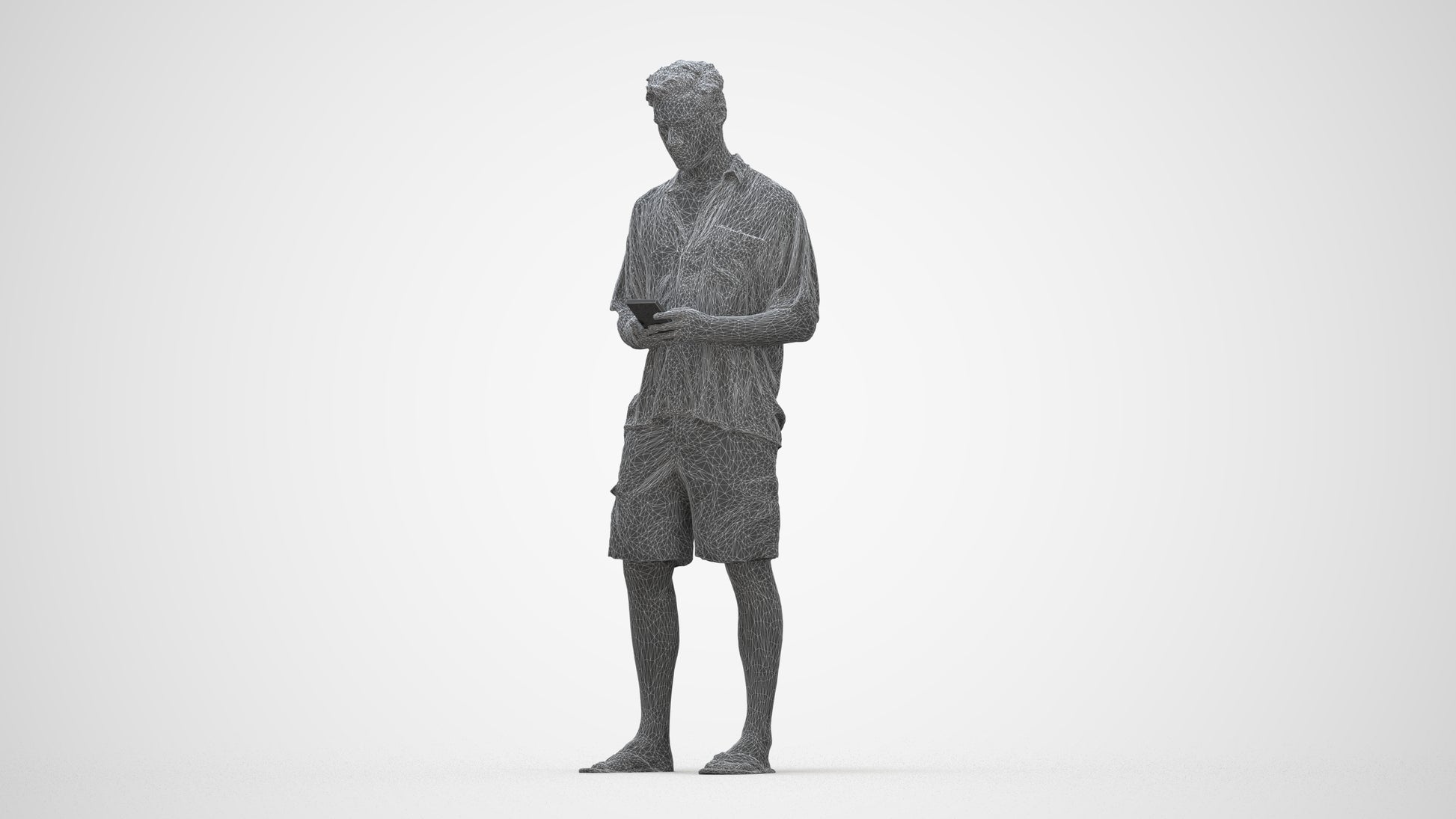 3D human model man casual standing, photogrammetry scanned person for archviz, wireframe back view