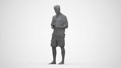 3D human model man casual standing, photogrammetry scanned person for archviz, wireframe back view