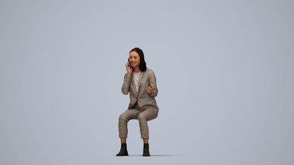 3D human model woman business, photogrammetry scanned person for archviz, top-down view render
