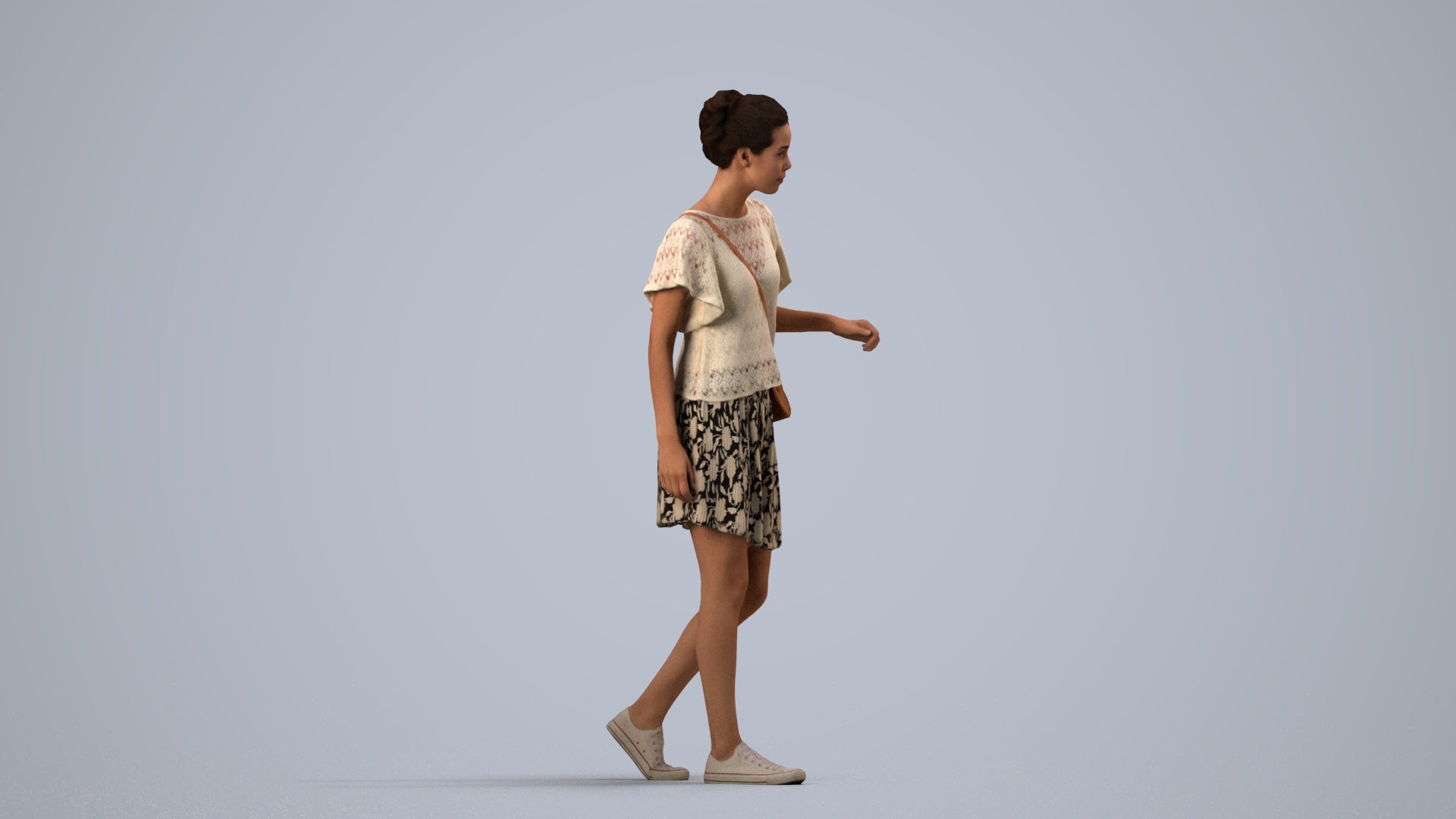 photogrammetry 3D woman casual walking, realistic human model archviz FBX, side view render