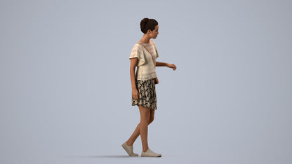 photogrammetry 3D woman casual walking, realistic human model archviz FBX, side view render