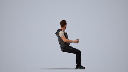 scanned 3D man casual sitting, photogrammetry people for Enscape and V-Ray, side view render