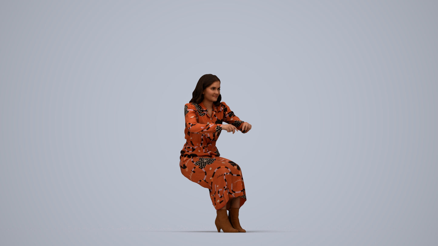 scanned 3D woman casual business, photogrammetry people for Enscape and V-Ray, top-down view render