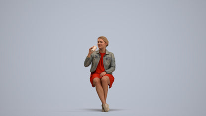 scanned 3D woman casual sitting, photogrammetry people for Enscape and V-Ray, standing pose render