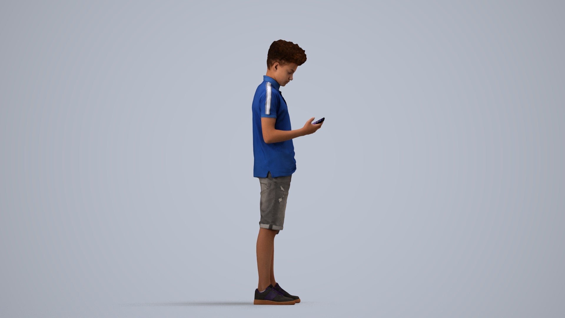 realistic 3D human boy casual kids, archviz people FBX OBJ for Blender, side view render