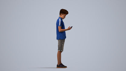 realistic 3D human boy casual kids, archviz people FBX OBJ for Blender, side view render