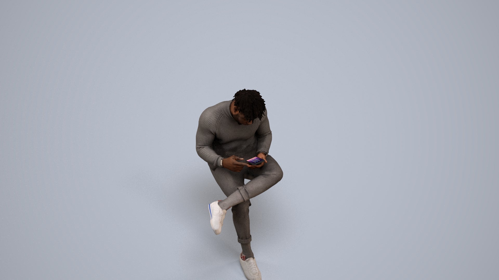 realistic 3D human man casual sitting, archviz people FBX OBJ for Blender, back view render