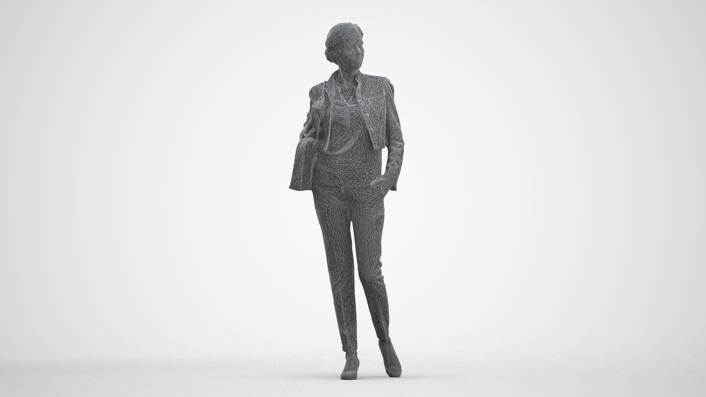 scanned 3D woman casual standing, photogrammetry people for Enscape and V-Ray, three-quarter front view render