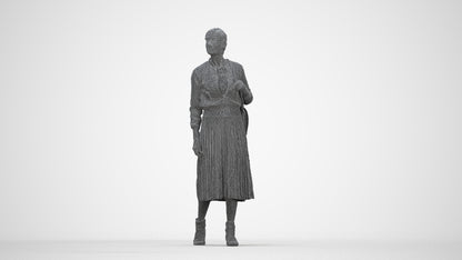 3D scanned senior woman walking casual, photorealistic archviz people for Enscape and SketchUp, wireframe back view