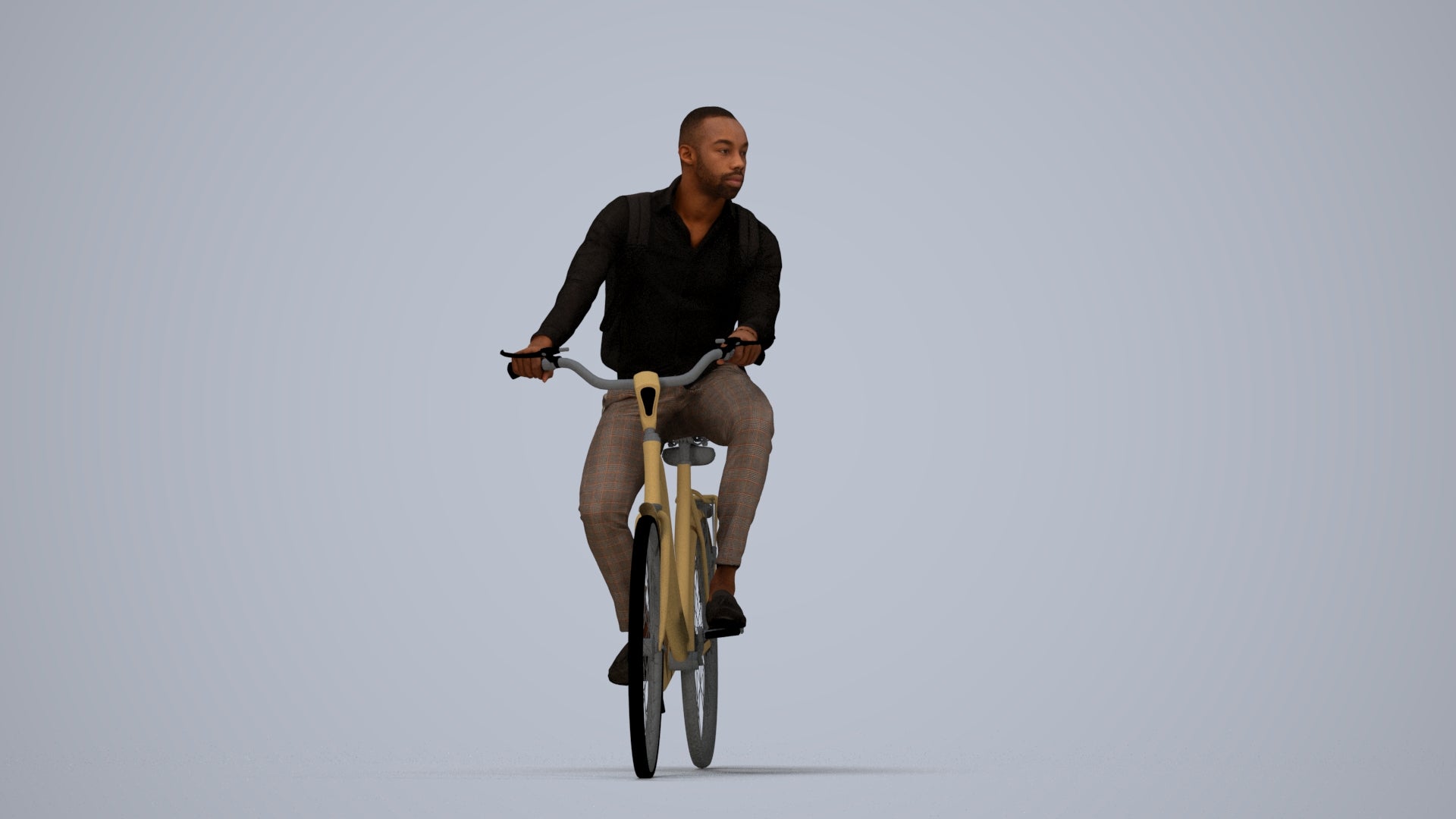photogrammetry 3D man business cycling, realistic human model archviz FBX, top-down view render