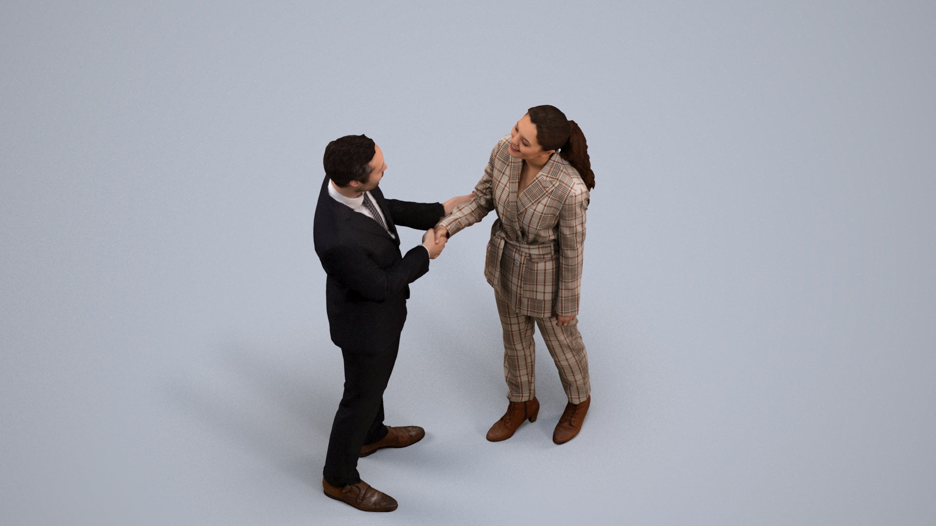 3D human model woman formal business, photogrammetry scanned person for archviz, back view render