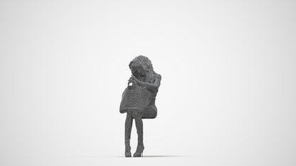 photogrammetry 3D woman casual sitting, realistic human model archviz FBX, wireframe back view