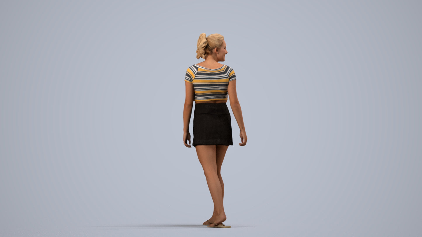 3D people model woman casual walking, scanned human for 3ds Max rendering, side view render