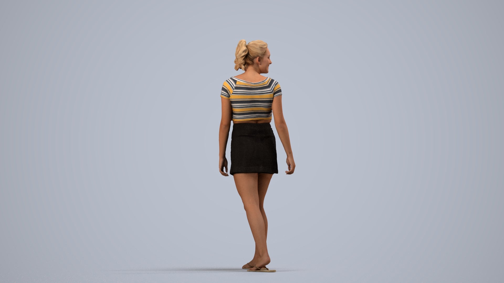 3D people model woman casual walking, scanned human for 3ds Max rendering, side view render