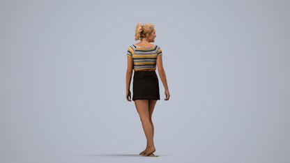 3D people model woman casual walking, scanned human for 3ds Max rendering, side view render