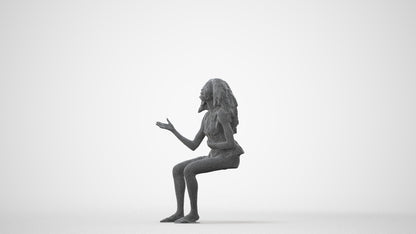 scanned 3D woman casual sitting, photogrammetry people for Enscape and V-Ray, square thumbnail