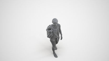 realistic 3D human senior woman walking, archviz people FBX OBJ for Blender, wireframe three-quarter view