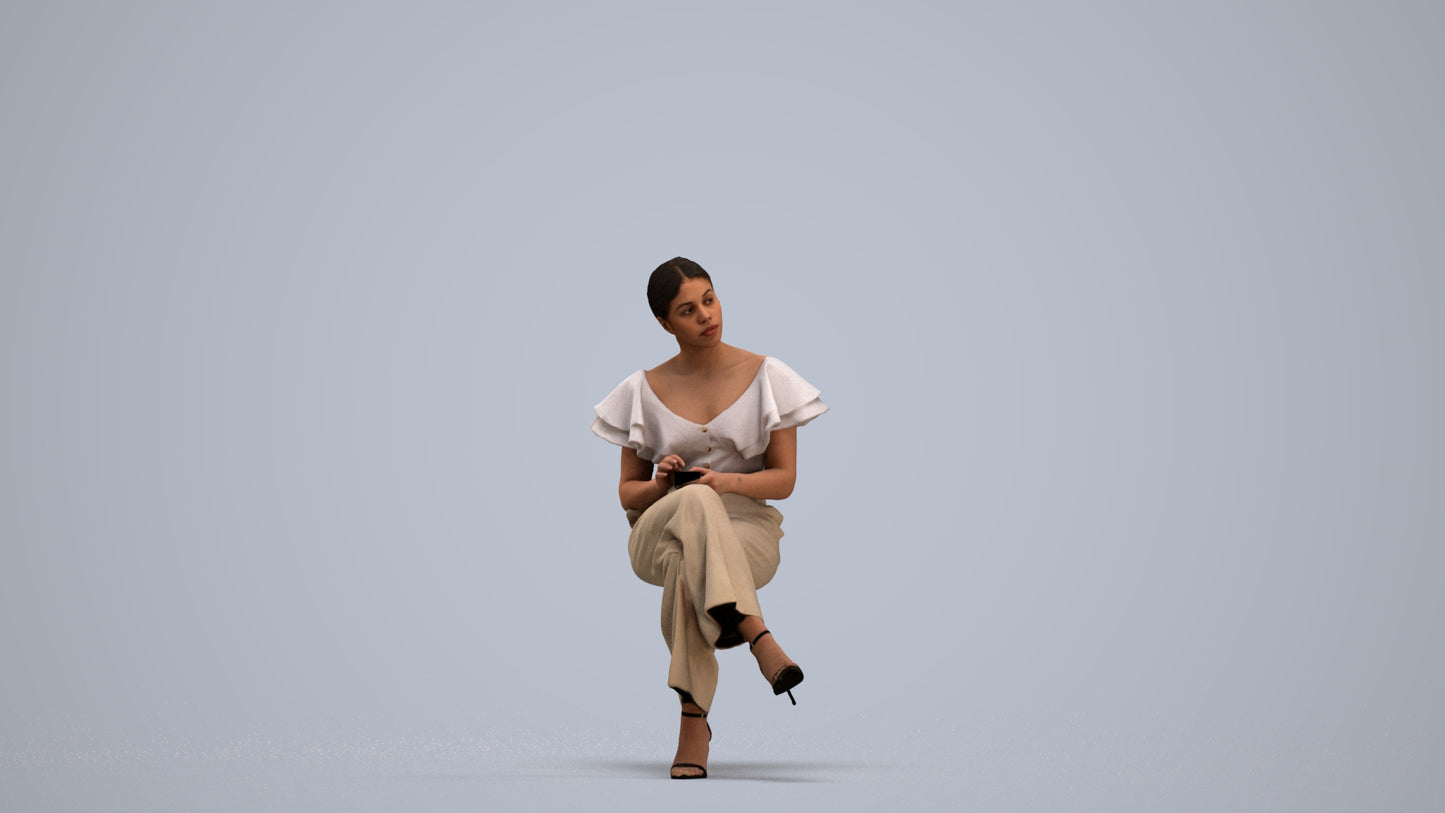 realistic 3D woman business sitting, scanned archviz people for Blender and 3ds Max, standing pose render