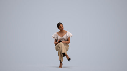 realistic 3D woman business sitting, scanned archviz people for Blender and 3ds Max, standing pose render
