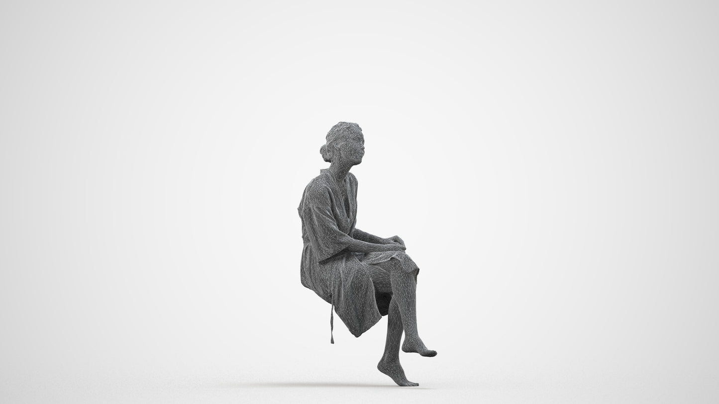 3D scanned woman bathroom, photorealistic archviz people for Enscape and SketchUp, wireframe side view