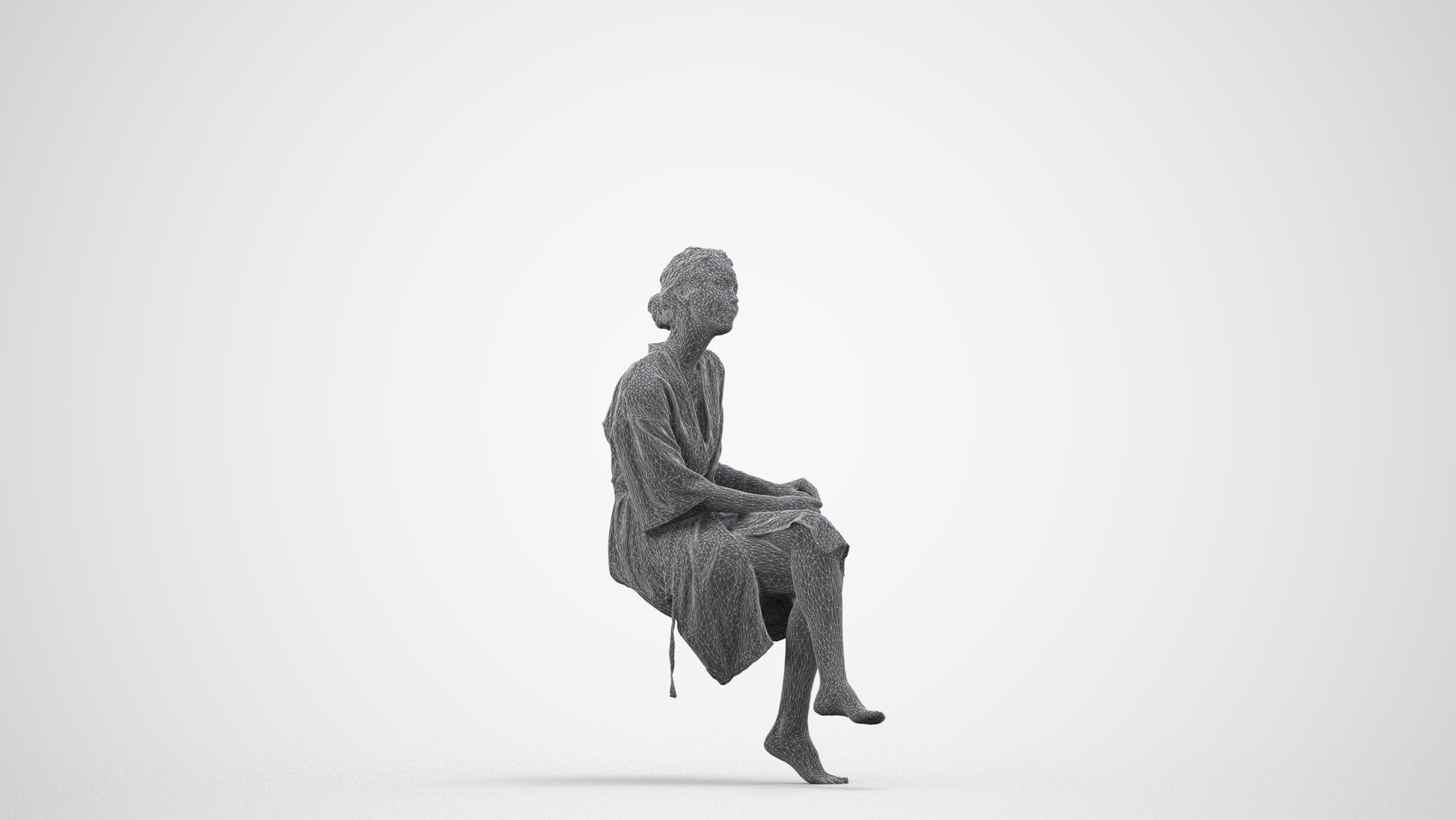 3D scanned woman bathroom, photorealistic archviz people for Enscape and SketchUp, wireframe side view