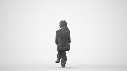 3D human model woman casual sitting, photogrammetry scanned person for archviz, square thumbnail