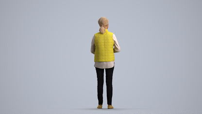 realistic 3D senior woman casual standing, scanned archviz people for Blender and 3ds Max, front view render