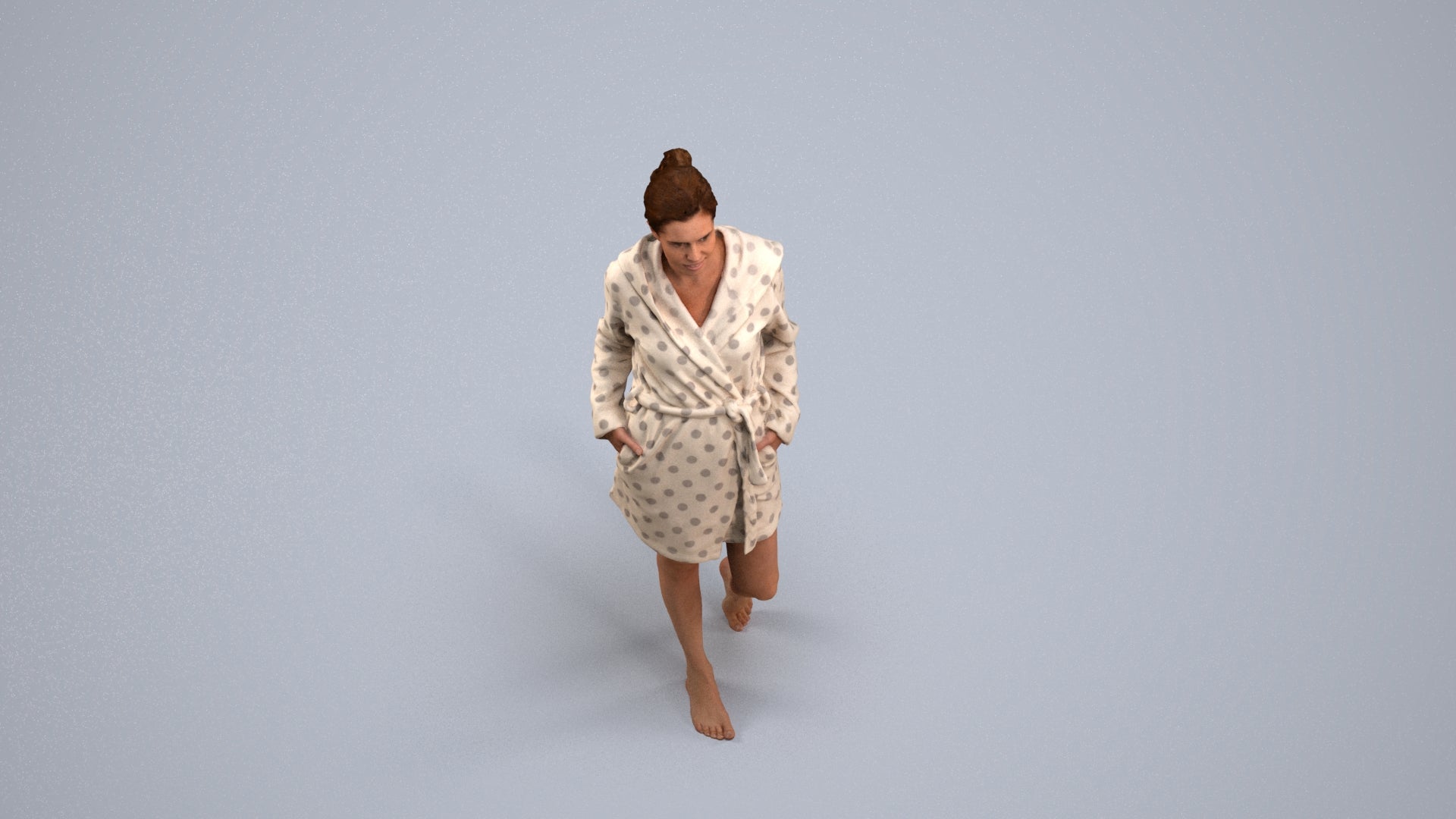 realistic 3D woman bathroom, scanned archviz people for Blender and 3ds Max, back view render