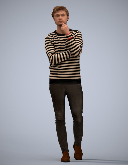 realistic 3D human man casual standing, archviz people FBX OBJ for Blender