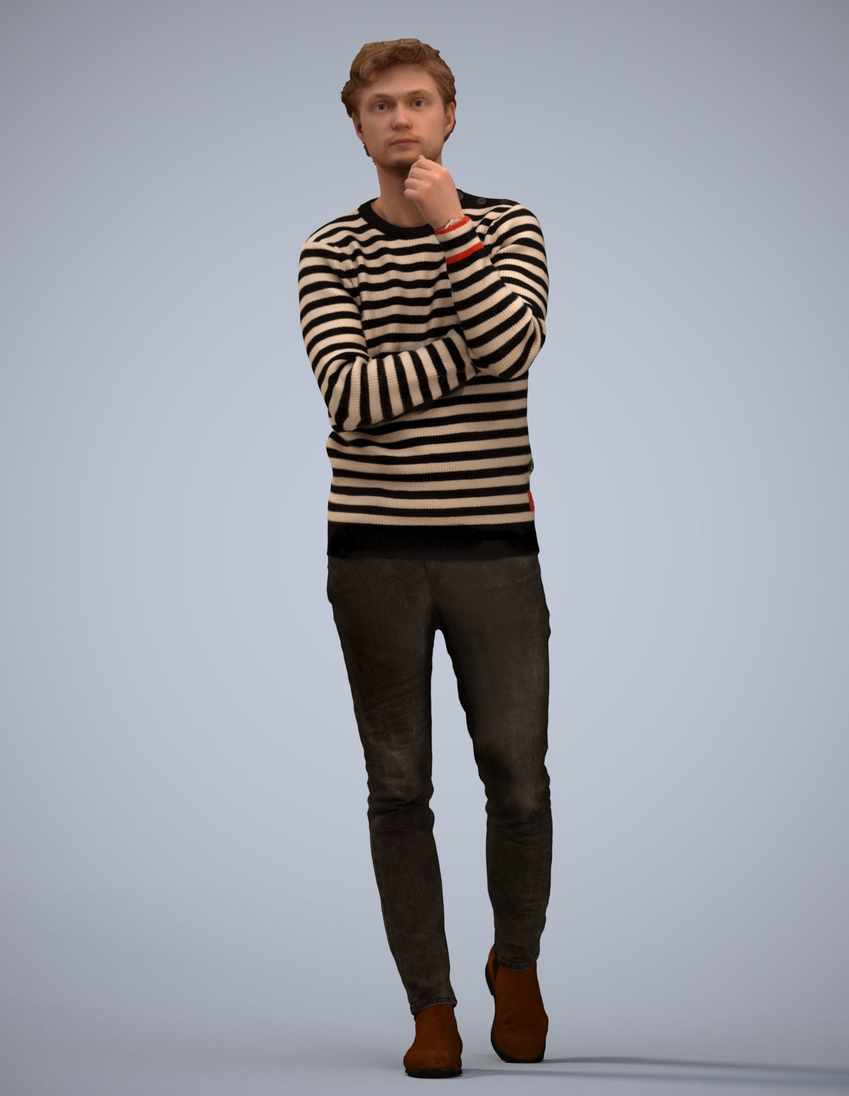 realistic 3D human man casual standing, archviz people FBX OBJ for Blender