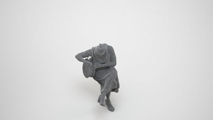 3D people model woman casual sitting, scanned human for 3ds Max rendering, wireframe three-quarter view