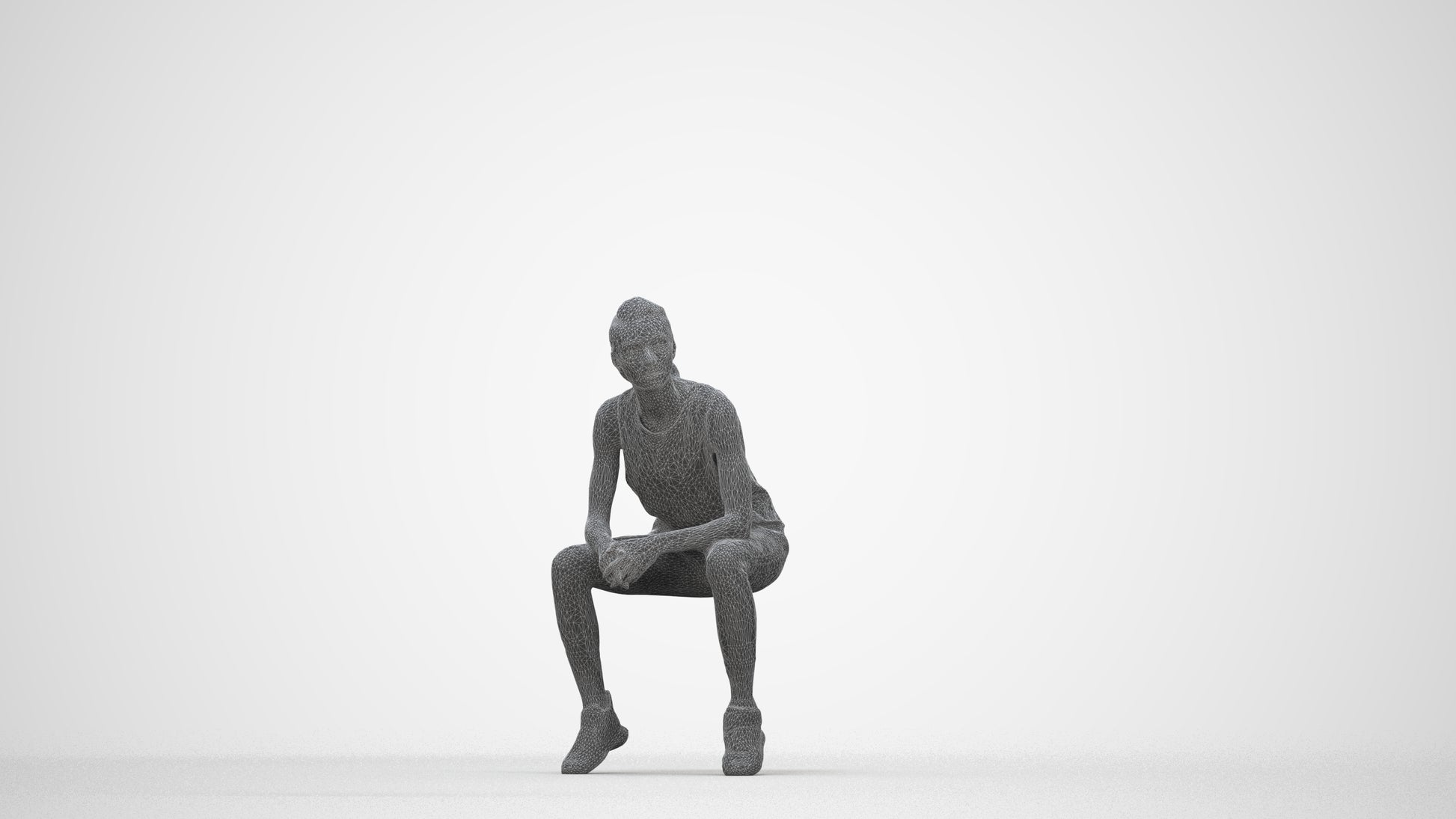 3D human model woman sport, photogrammetry scanned person for archviz, wireframe back view