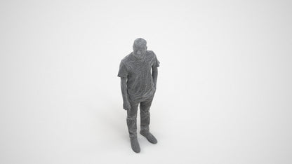 3D people model man casual standing, scanned human for 3ds Max rendering, wireframe three-quarter view