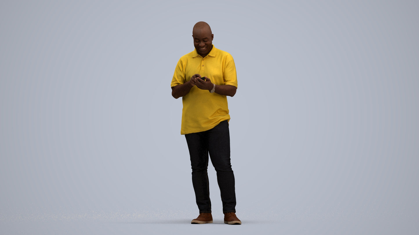 3D human model man casual standing, photogrammetry scanned person for archviz, standing pose render