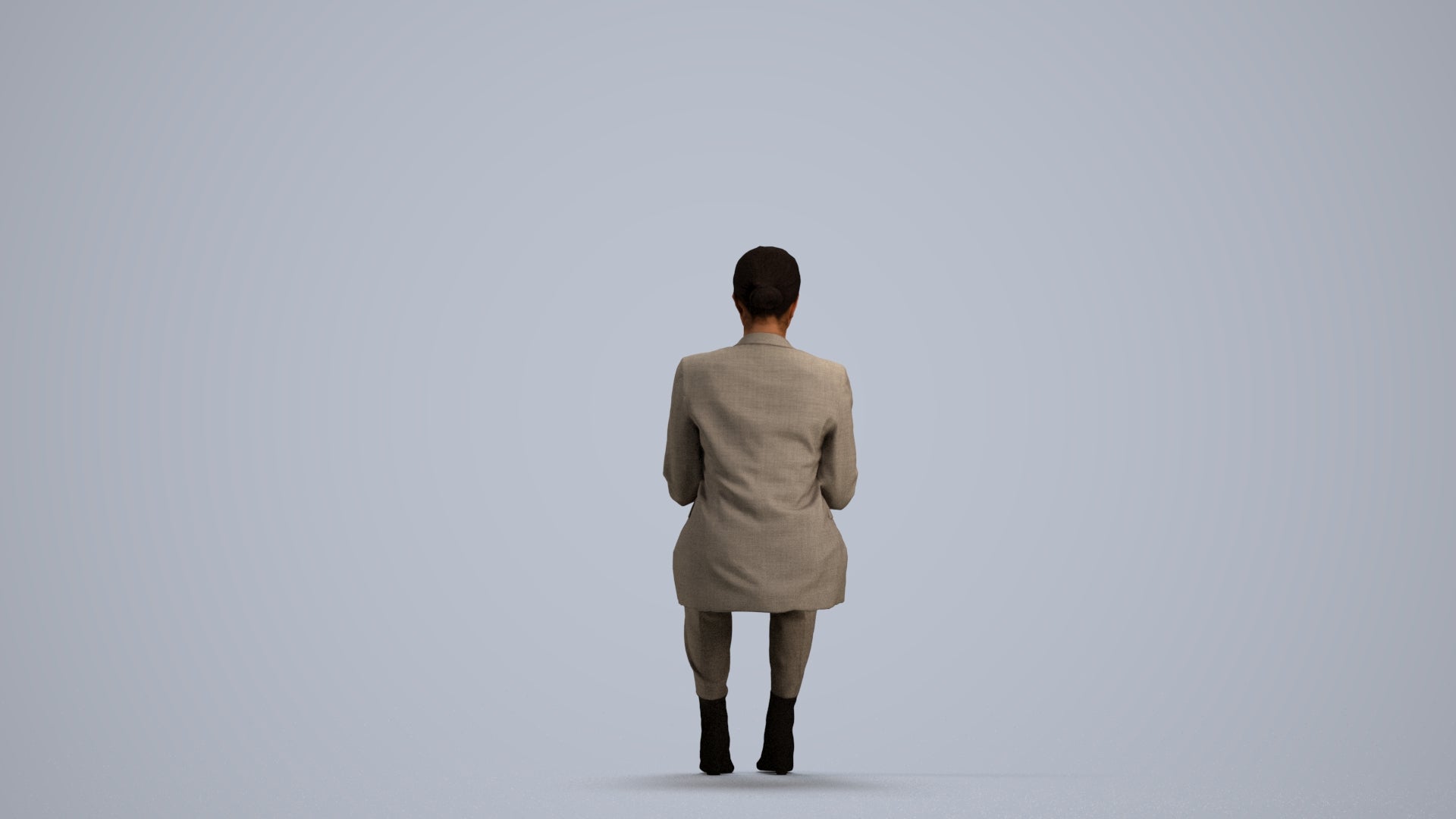 3D human model woman business, photogrammetry scanned person for archviz, front view render
