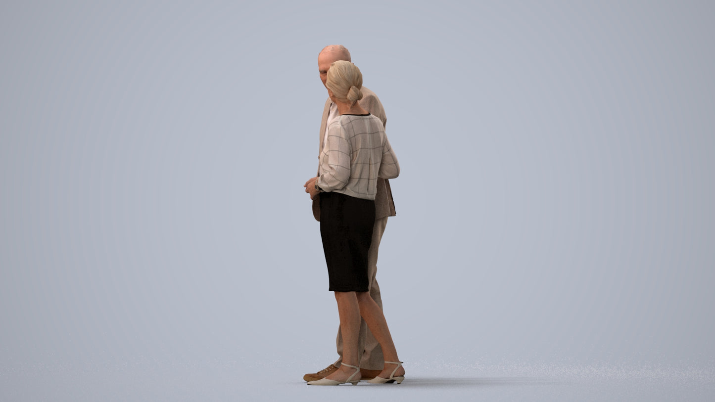 realistic 3D human senior woman business couple, archviz people FBX OBJ for Blender, three-quarter view render