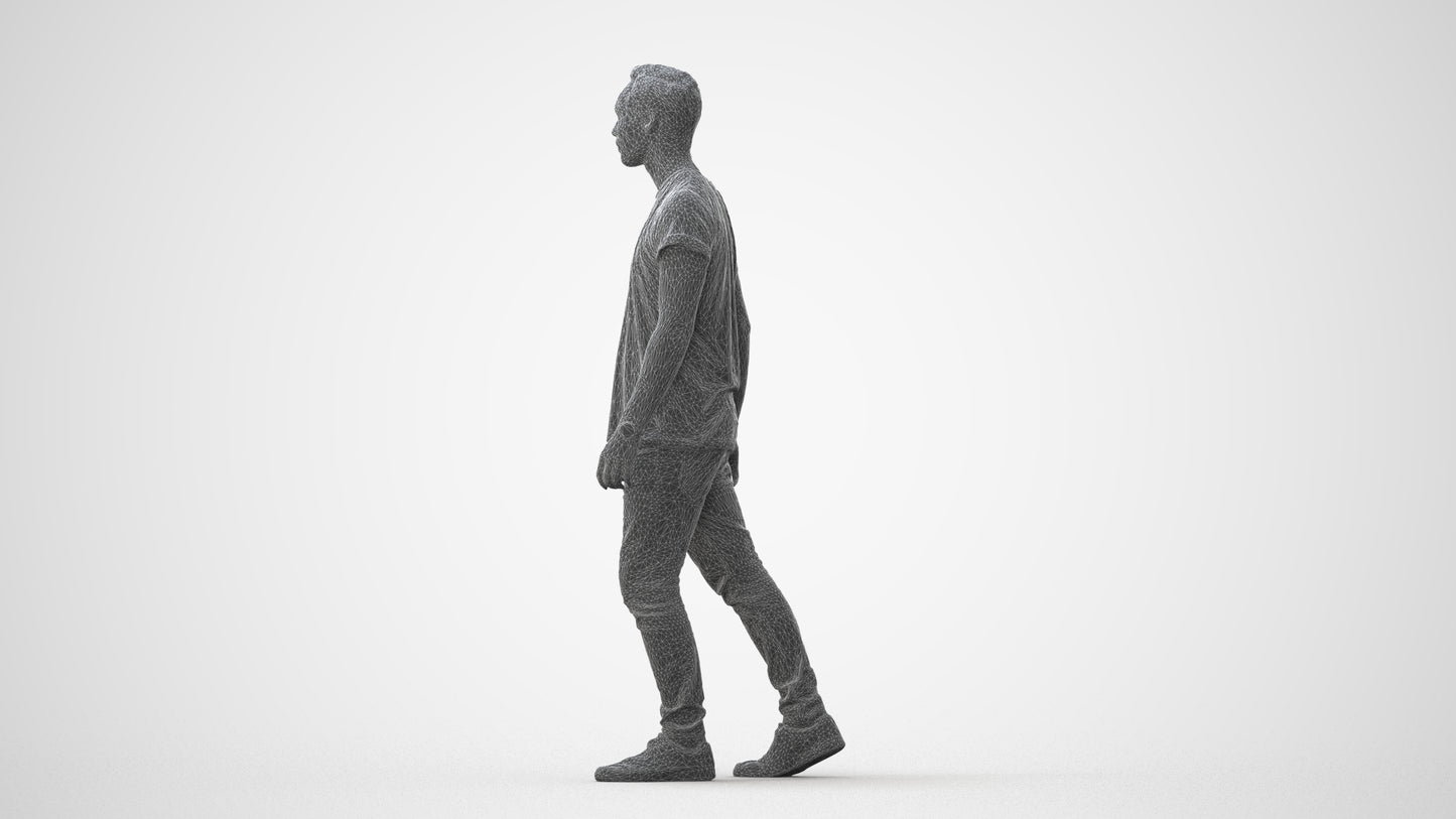 realistic 3D human man casual walking, archviz people FBX OBJ for Blender, square thumbnail