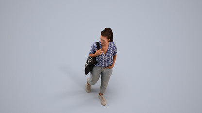 realistic 3D woman casual walking, scanned archviz people for Blender and 3ds Max, back view render