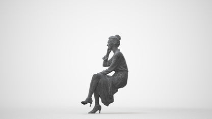 realistic 3D woman casual sitting, scanned archviz people for Blender and 3ds Max, square thumbnail