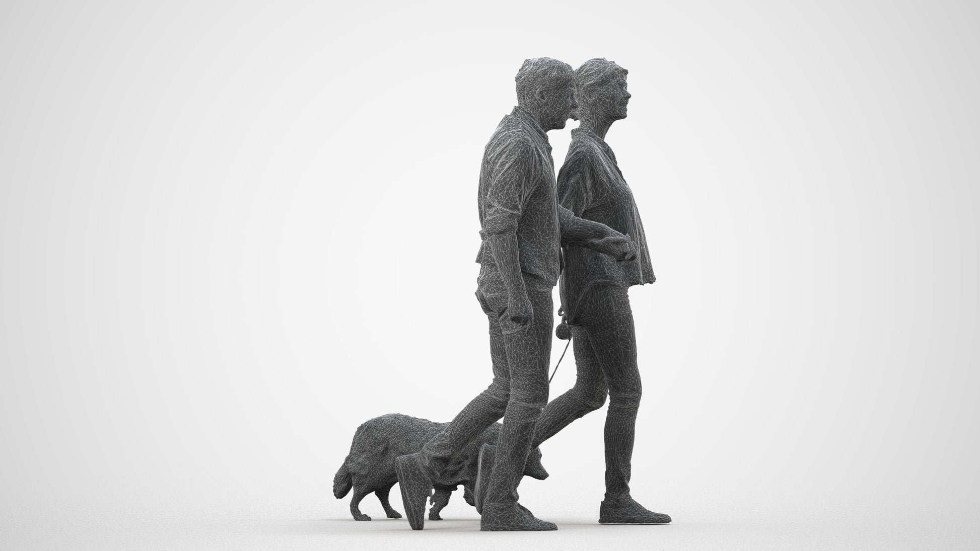 realistic 3D human woman casual couple, archviz people FBX OBJ for Blender, wireframe side view