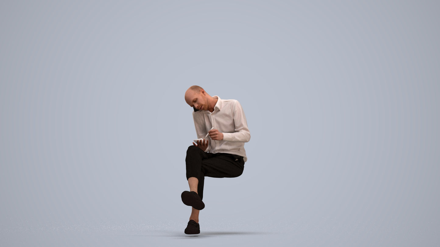 realistic 3D human man casual sitting, archviz people FBX OBJ for Blender, standing pose render