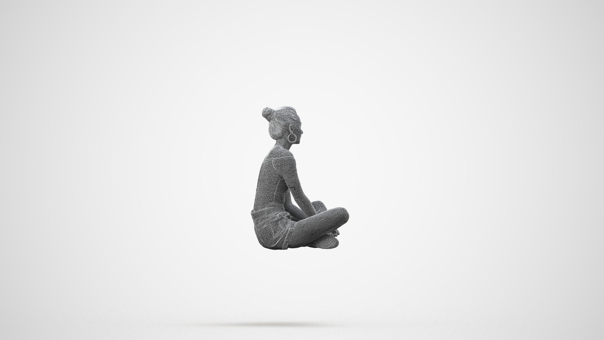 scanned 3D woman casual sitting, photogrammetry people for Enscape and V-Ray, wireframe side view