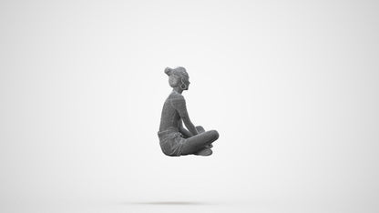 scanned 3D woman casual sitting, photogrammetry people for Enscape and V-Ray, wireframe side view