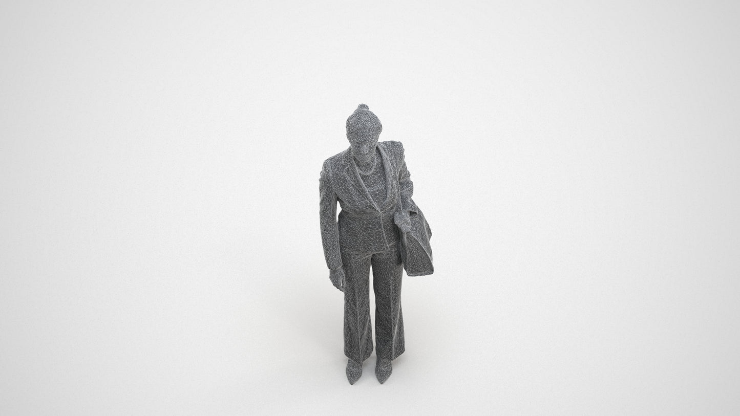 scanned 3D woman business mix, photogrammetry people for Enscape and V-Ray, wireframe three-quarter view