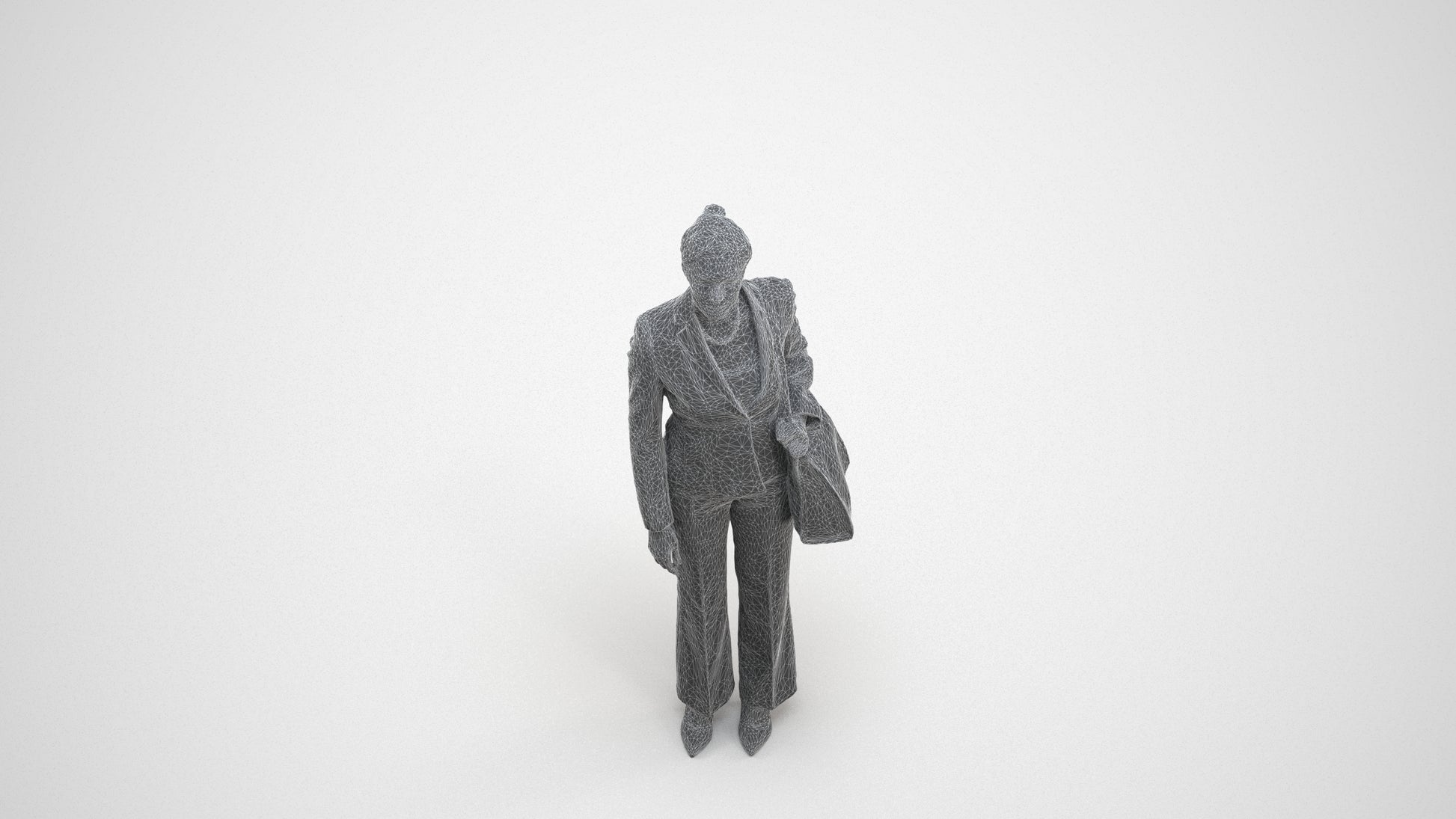 scanned 3D woman business mix, photogrammetry people for Enscape and V-Ray, wireframe three-quarter view