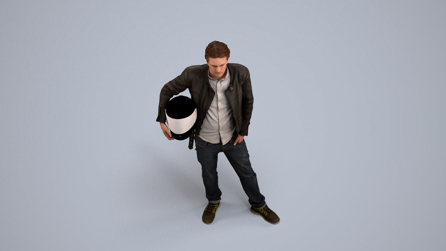 3D human model man casual standing, photogrammetry scanned person for archviz, back view render