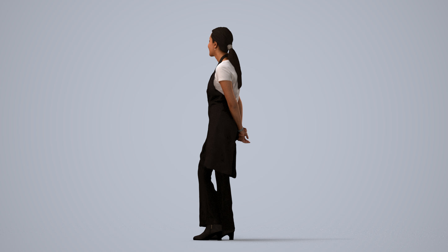 scanned 3D woman hospitality, photogrammetry people for Enscape and V-Ray, three-quarter view render