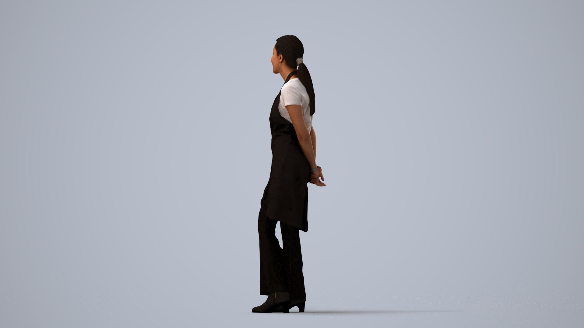 scanned 3D woman hospitality, photogrammetry people for Enscape and V-Ray, three-quarter view render