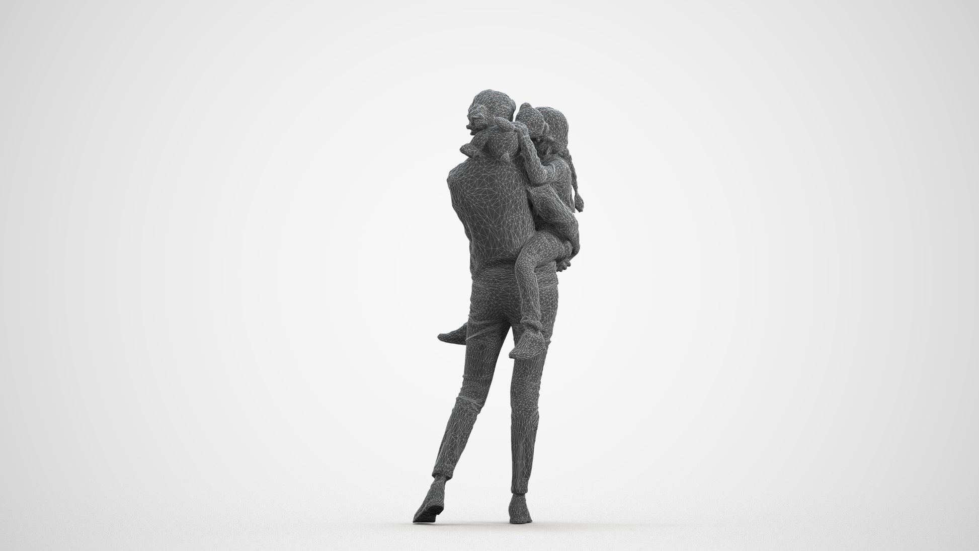 realistic 3D people girl casual kids, render-ready for V-Ray and Corona, FBX OBJ, wireframe front view